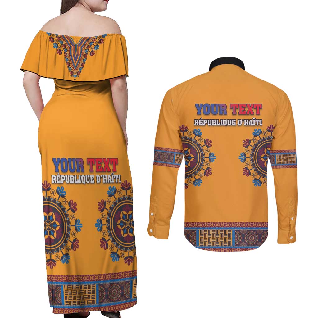 Personalized Haiti Dashiki Couples Matching Off Shoulder Maxi Dress and Long Sleeve Button Shirt - Wonder Print Shop