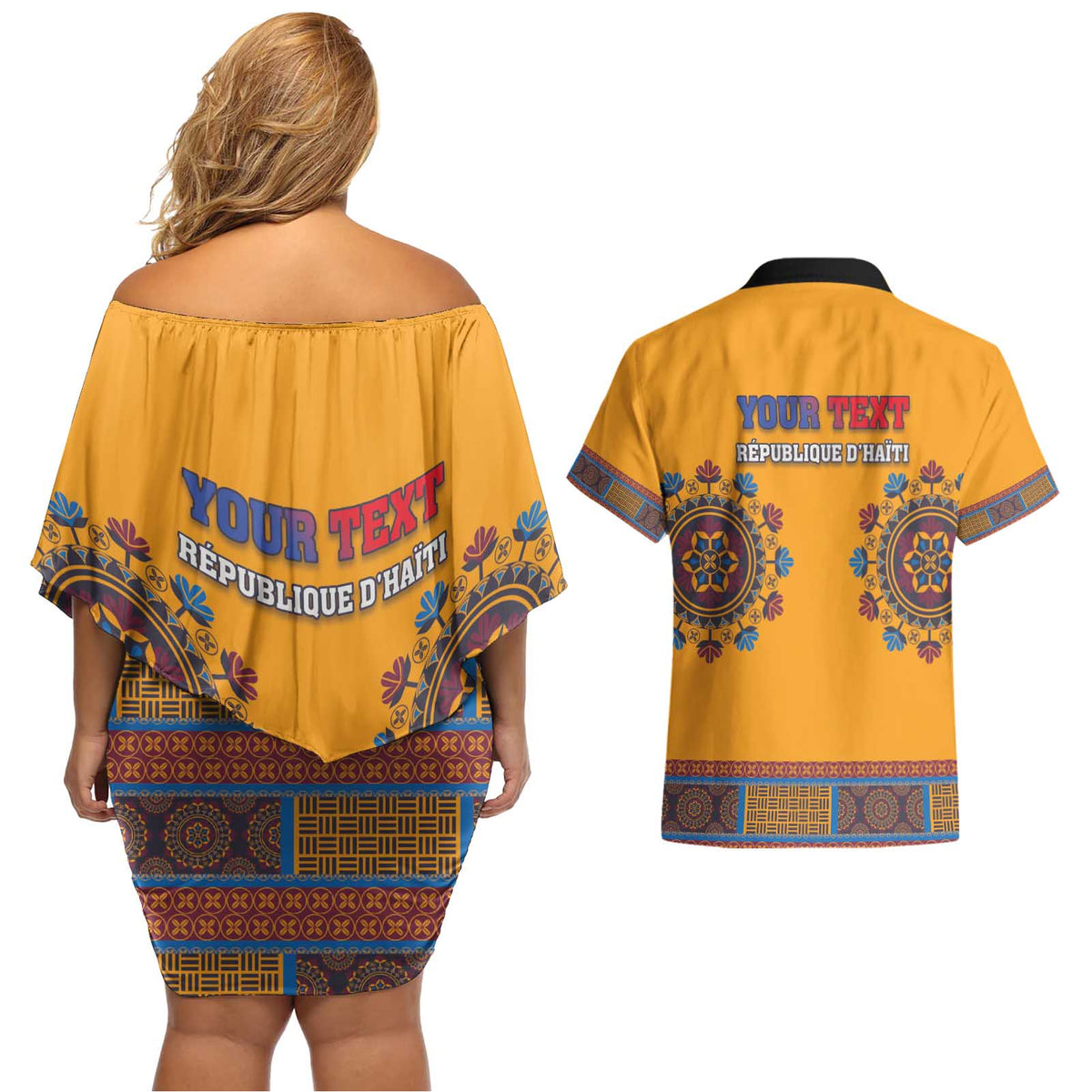 Personalized Haiti Dashiki Couples Matching Off Shoulder Short Dress and Hawaiian Shirt - Wonder Print Shop