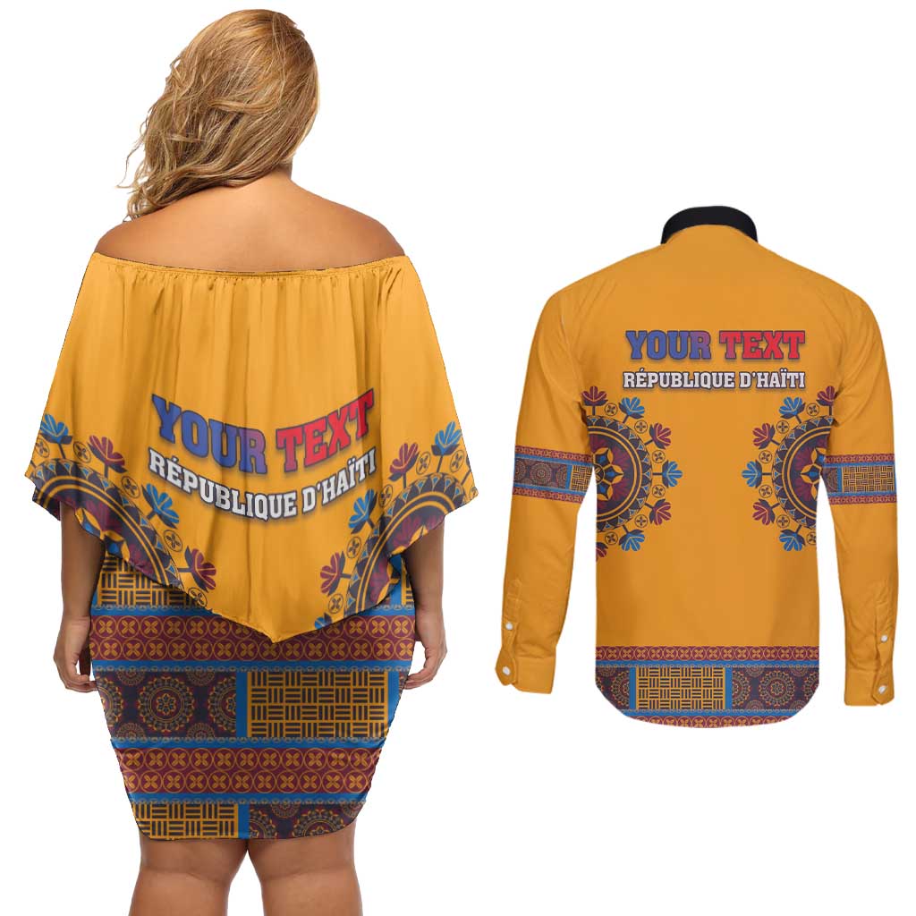 Personalized Haiti Dashiki Couples Matching Off Shoulder Short Dress and Long Sleeve Button Shirt - Wonder Print Shop