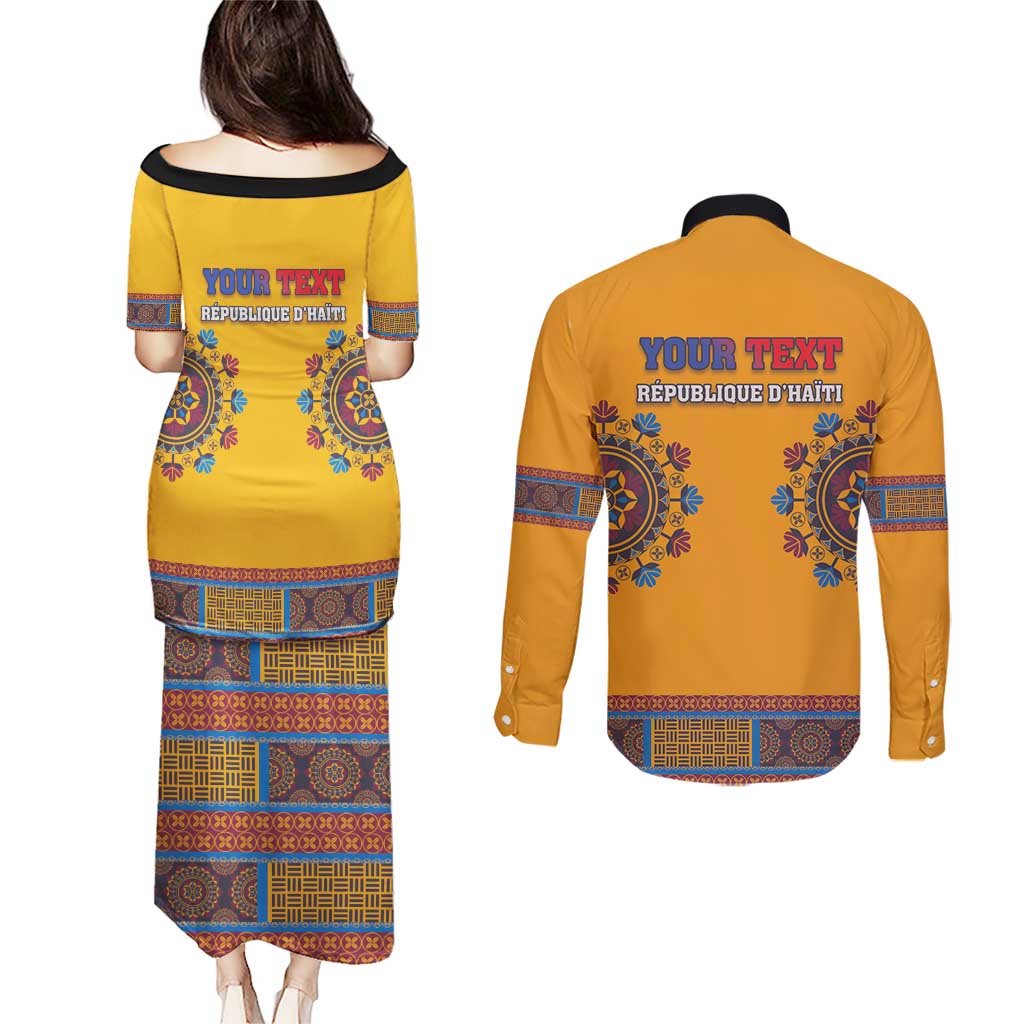 Personalized Haiti Dashiki Couples Matching Puletasi and Long Sleeve Button Shirt - Wonder Print Shop