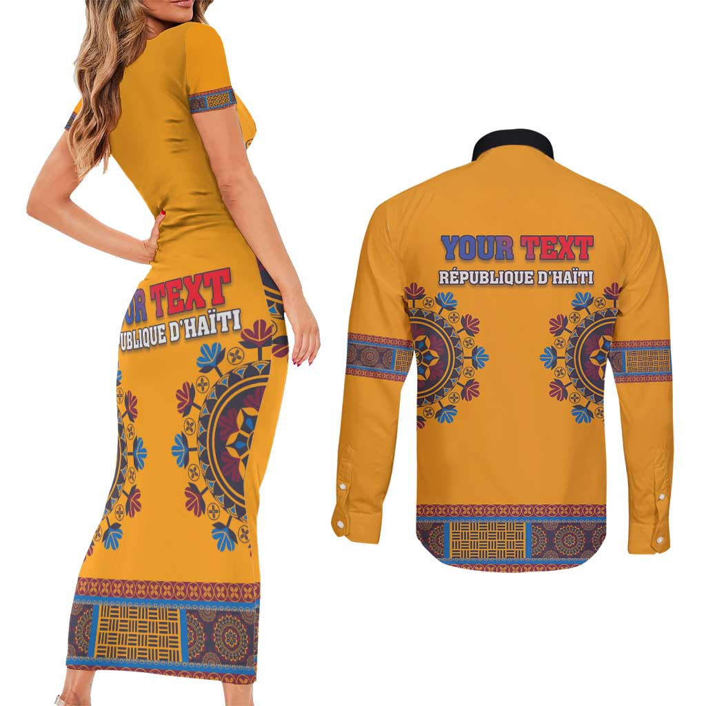 Personalized Haiti Dashiki Couples Matching Short Sleeve Bodycon Dress and Long Sleeve Button Shirt - Wonder Print Shop