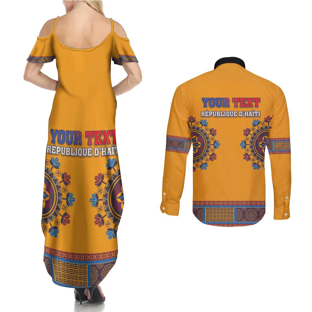 Personalized Haiti Dashiki Couples Matching Summer Maxi Dress and Long Sleeve Button Shirt - Wonder Print Shop