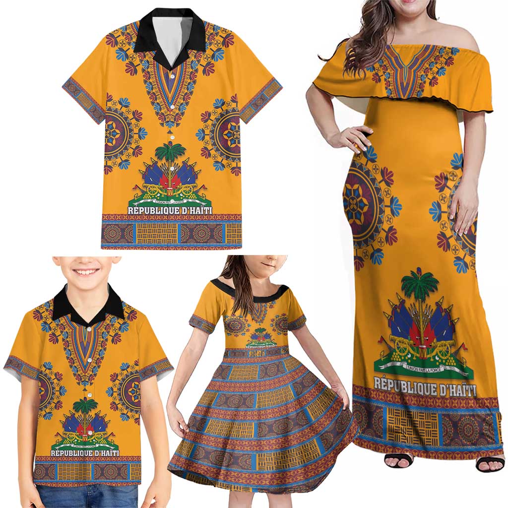 Personalized Haiti Dashiki Family Matching Off Shoulder Maxi Dress and Hawaiian Shirt - Wonder Print Shop