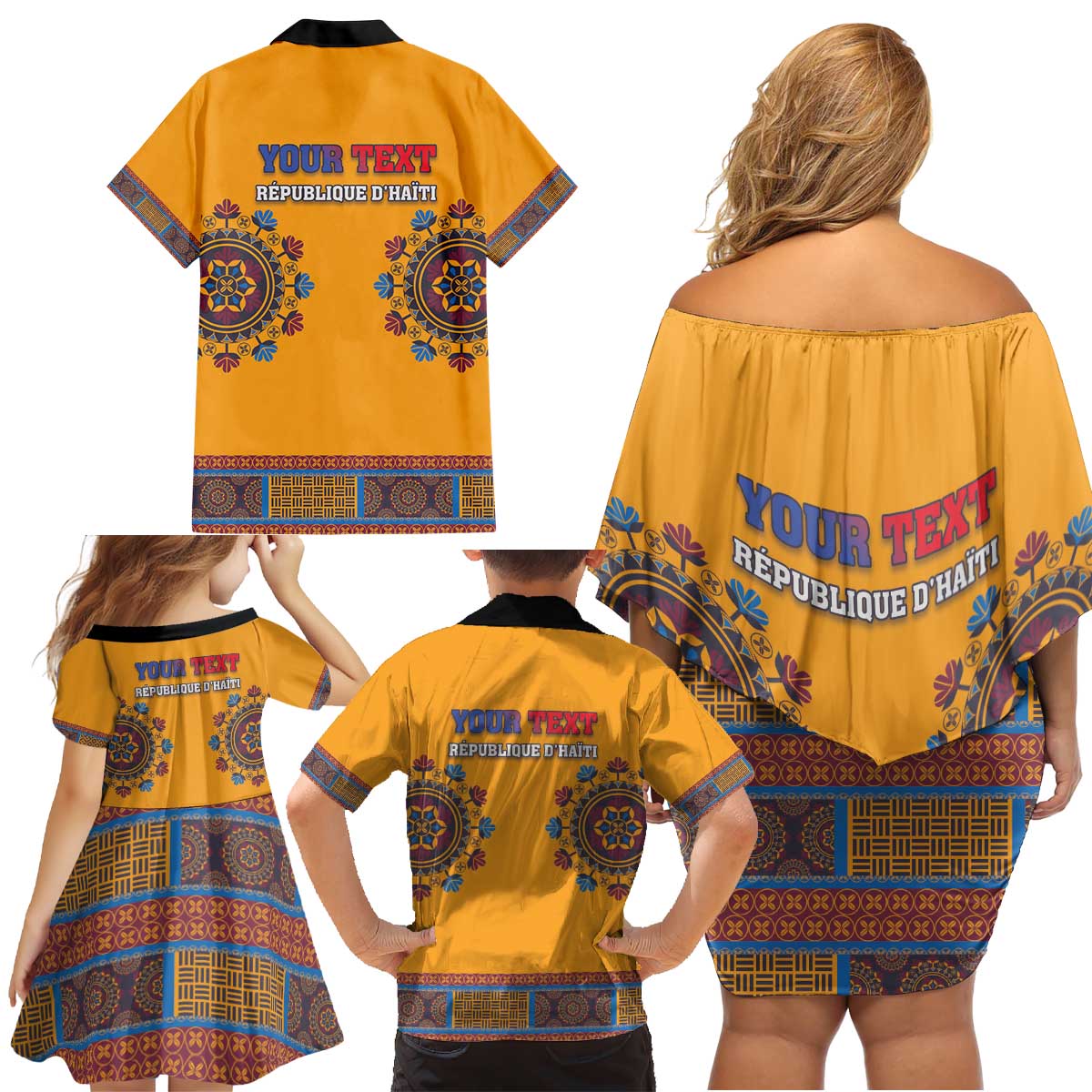 Personalized Haiti Dashiki Family Matching Off Shoulder Short Dress and Hawaiian Shirt - Wonder Print Shop