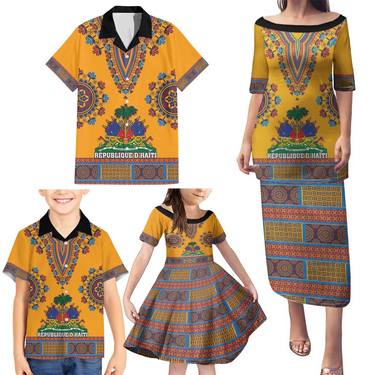 Personalized Haiti Dashiki Family Matching Puletasi and Hawaiian Shirt - Wonder Print Shop