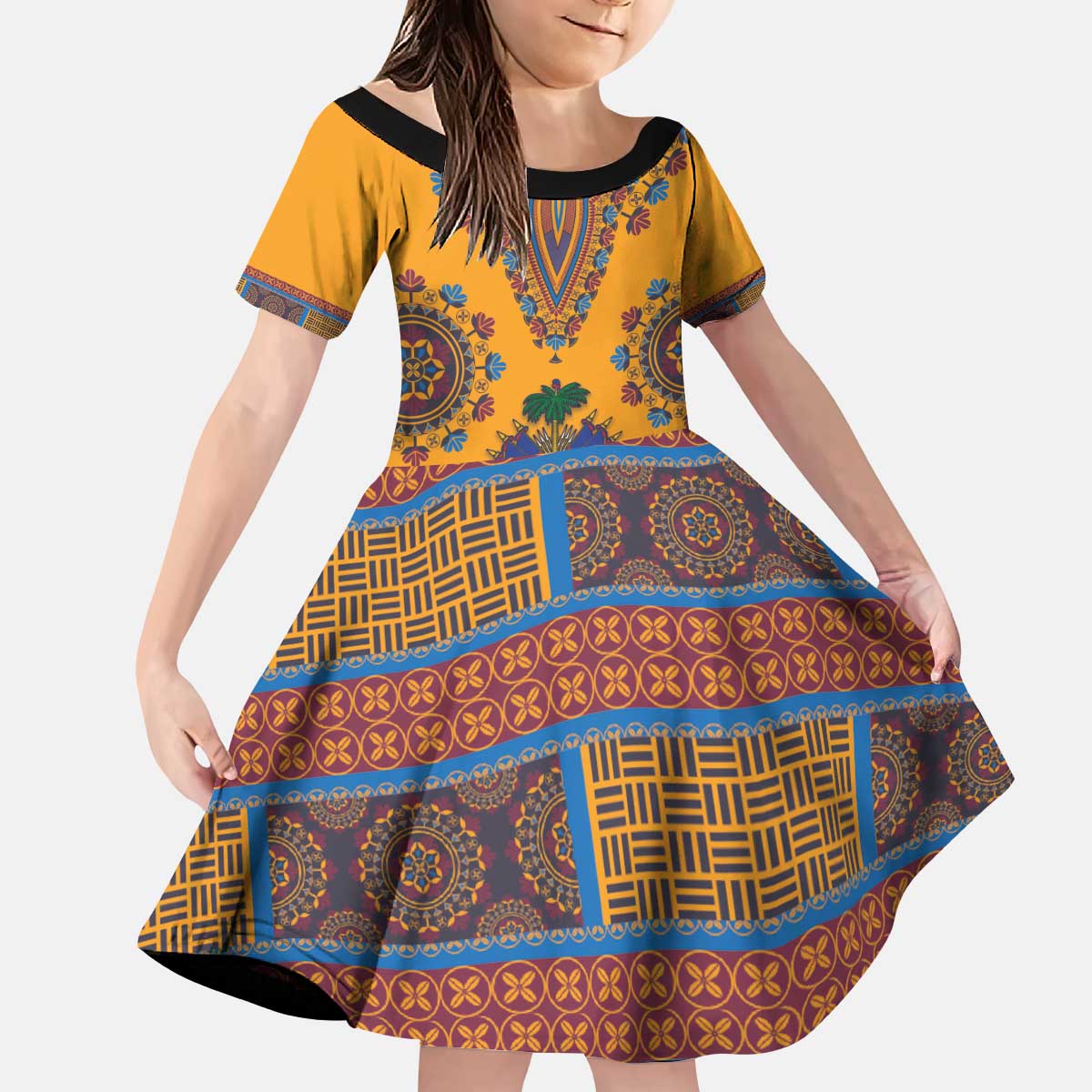 Personalized Haiti Dashiki Kid Short Sleeve Dress - Wonder Print Shop