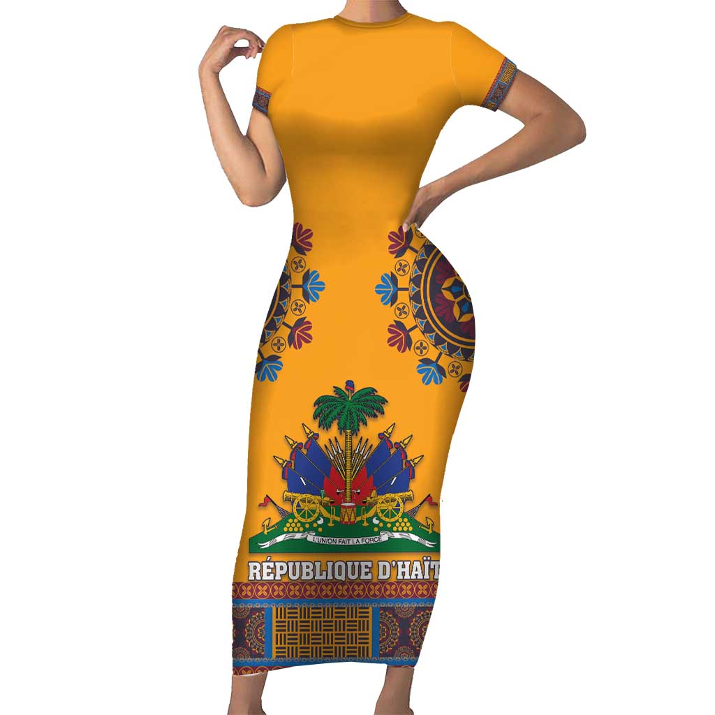 Personalized Haiti Dashiki Short Sleeve Bodycon Dress - Wonder Print Shop