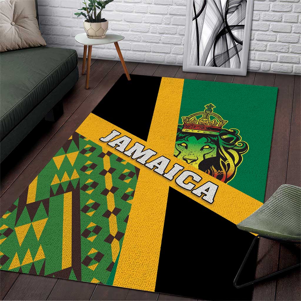 Jamaica Lion Rastafarian Area Rug With Kente Pattern - Wonder Print Shop