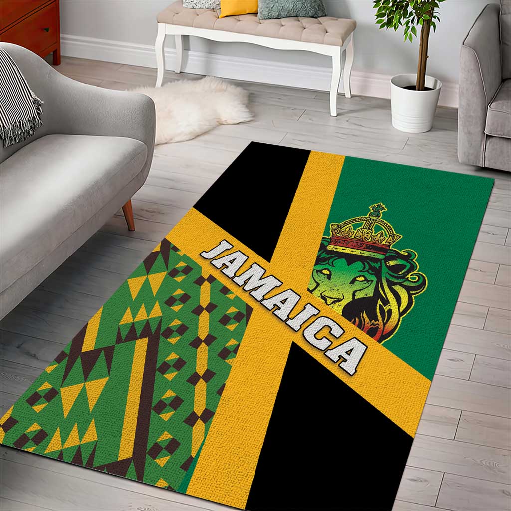 Jamaica Lion Rastafarian Area Rug With Kente Pattern - Wonder Print Shop