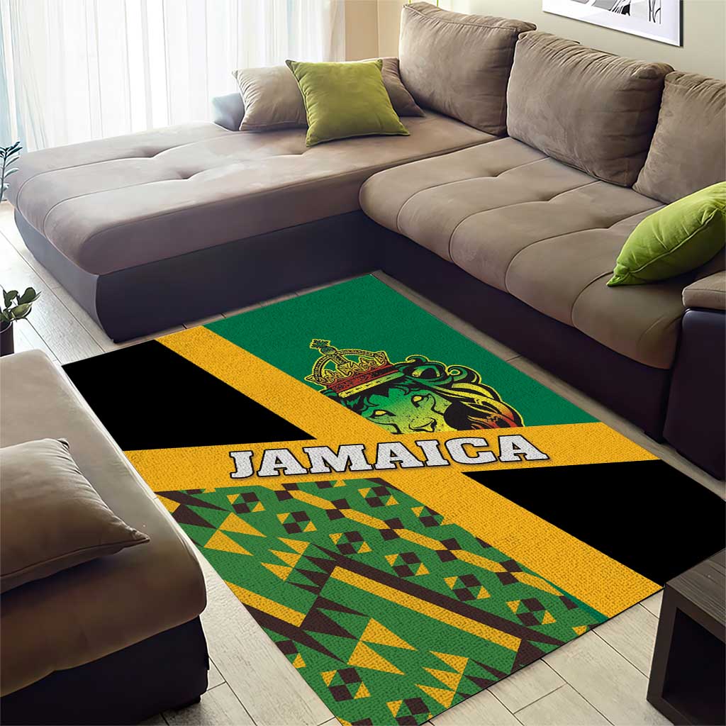 Jamaica Lion Rastafarian Area Rug With Kente Pattern - Wonder Print Shop