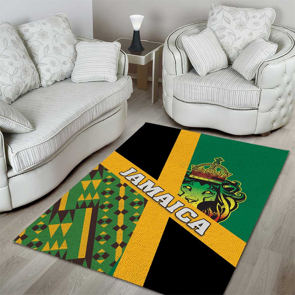 Jamaica Lion Rastafarian Area Rug With Kente Pattern - Wonder Print Shop