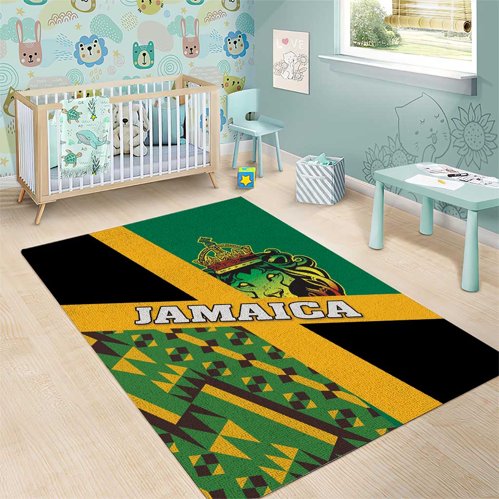 Jamaica Lion Rastafarian Area Rug With Kente Pattern - Wonder Print Shop