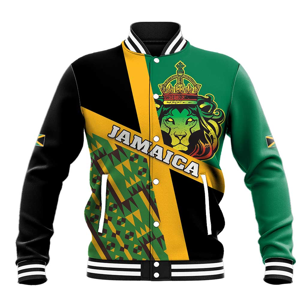 Jamaica Lion Rastafarian Baseball Jacket With Kente Pattern - Wonder Print Shop