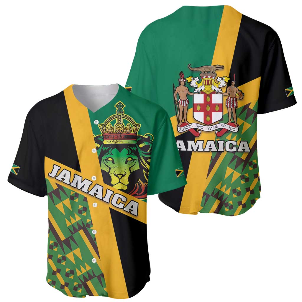 Jamaica Lion Rastafarian Baseball Jersey With Kente Pattern - Wonder Print Shop