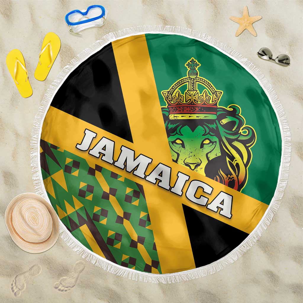 Jamaica Lion Rastafarian Beach Blanket With Kente Pattern - Wonder Print Shop