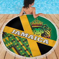 Jamaica Lion Rastafarian Beach Blanket With Kente Pattern - Wonder Print Shop