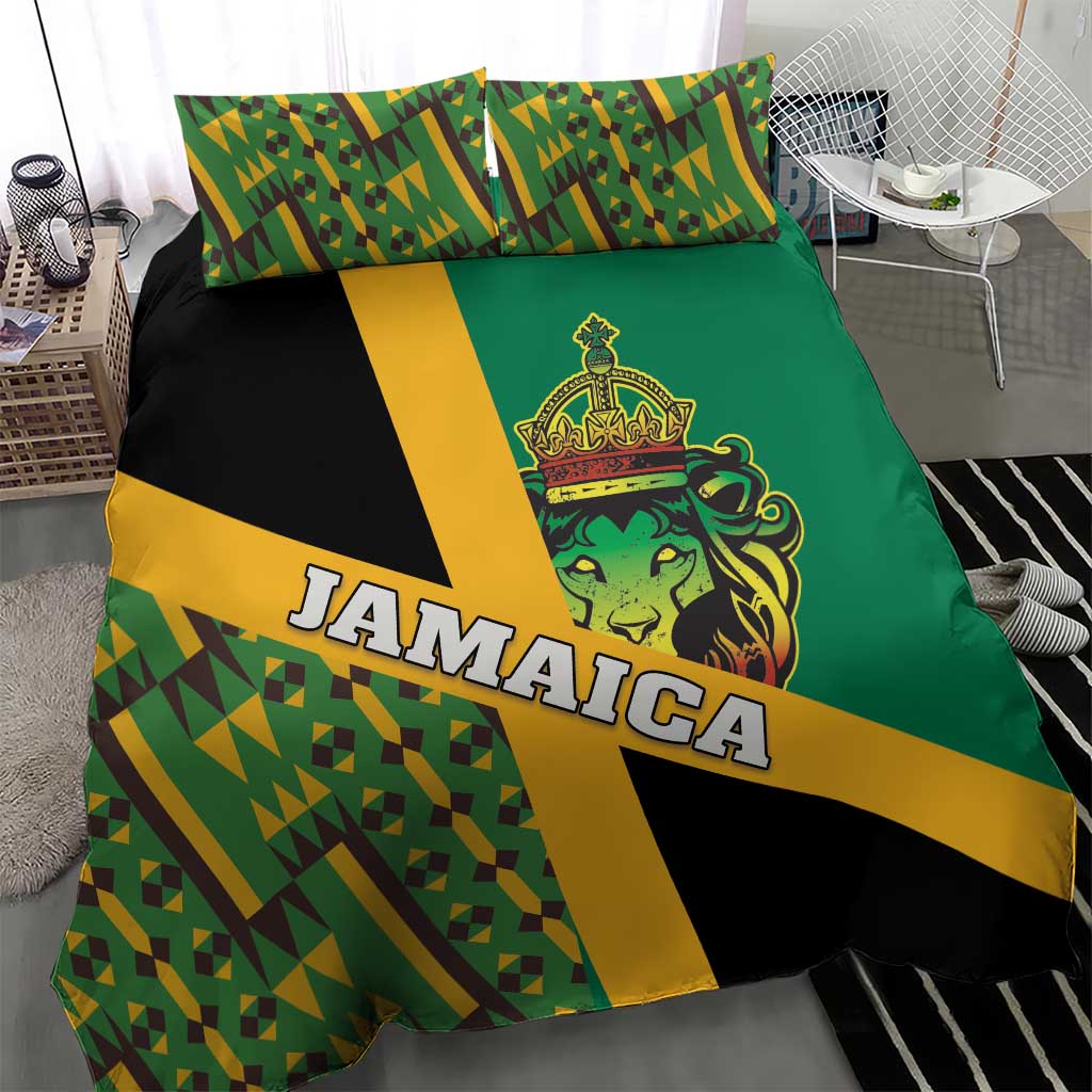 Jamaica Lion Rastafarian Bedding Set With Kente Pattern - Wonder Print Shop