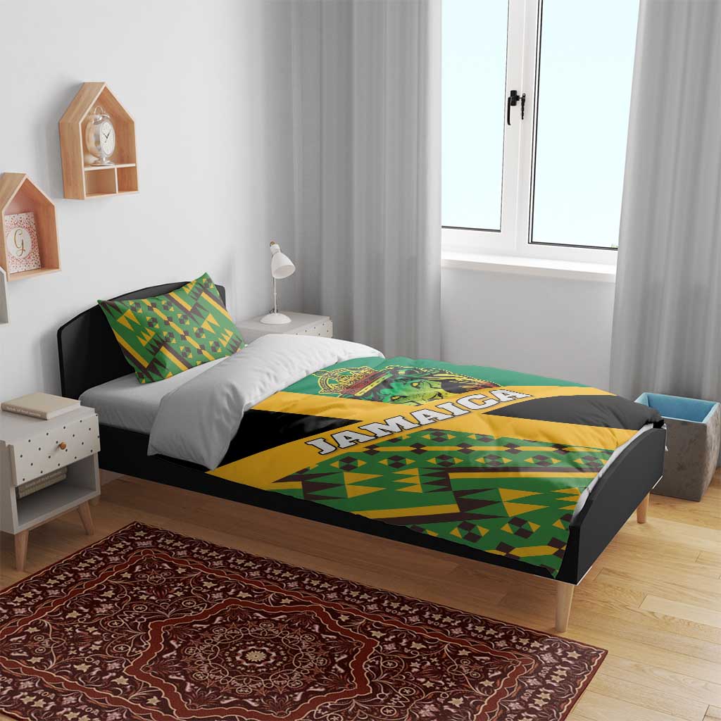 Jamaica Lion Rastafarian Bedding Set With Kente Pattern - Wonder Print Shop