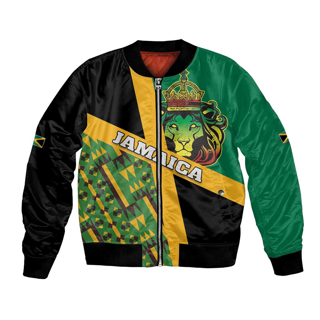 Jamaica Lion Rastafarian Bomber Jacket With Kente Pattern - Wonder Print Shop