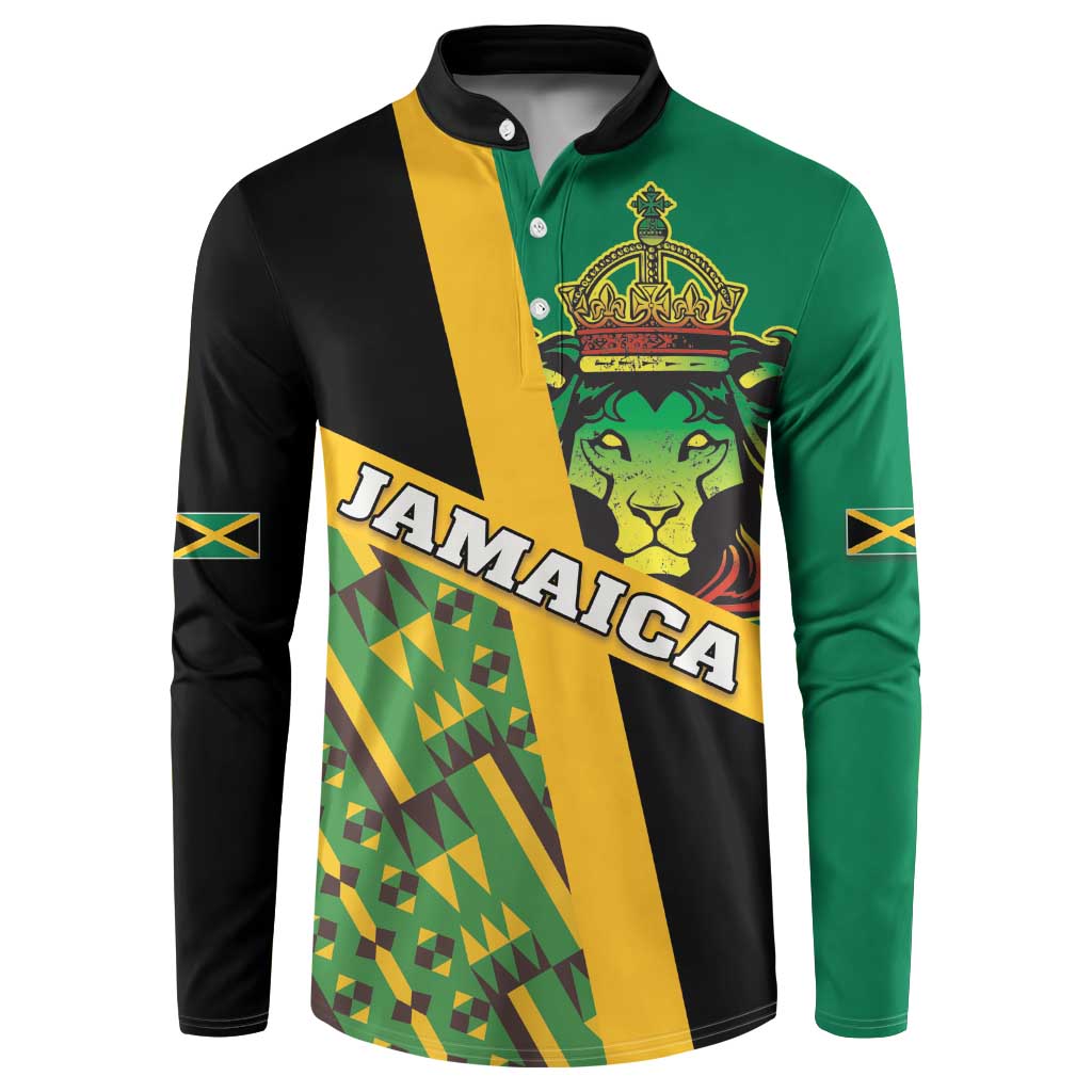 Jamaica Lion Rastafarian Button Sweatshirt With Kente Pattern - Wonder Print Shop
