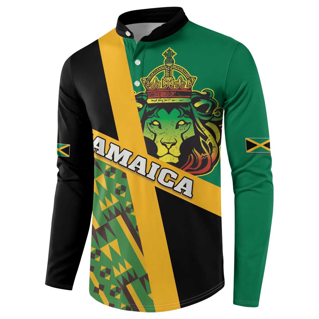 Jamaica Lion Rastafarian Button Sweatshirt With Kente Pattern - Wonder Print Shop