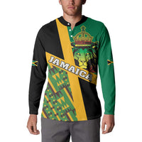 Jamaica Lion Rastafarian Button Sweatshirt With Kente Pattern - Wonder Print Shop