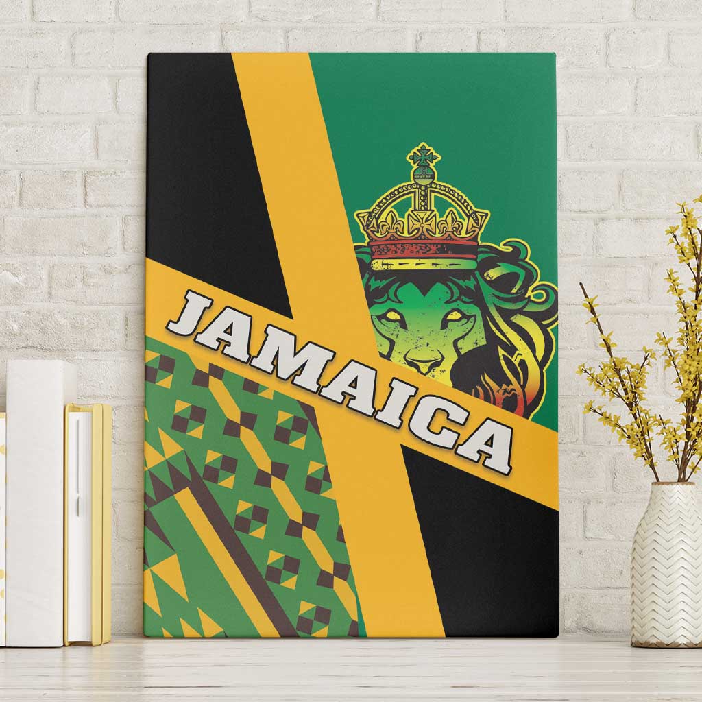 Jamaica Lion Rastafarian Canvas Wall Art With Kente Pattern - Wonder Print Shop