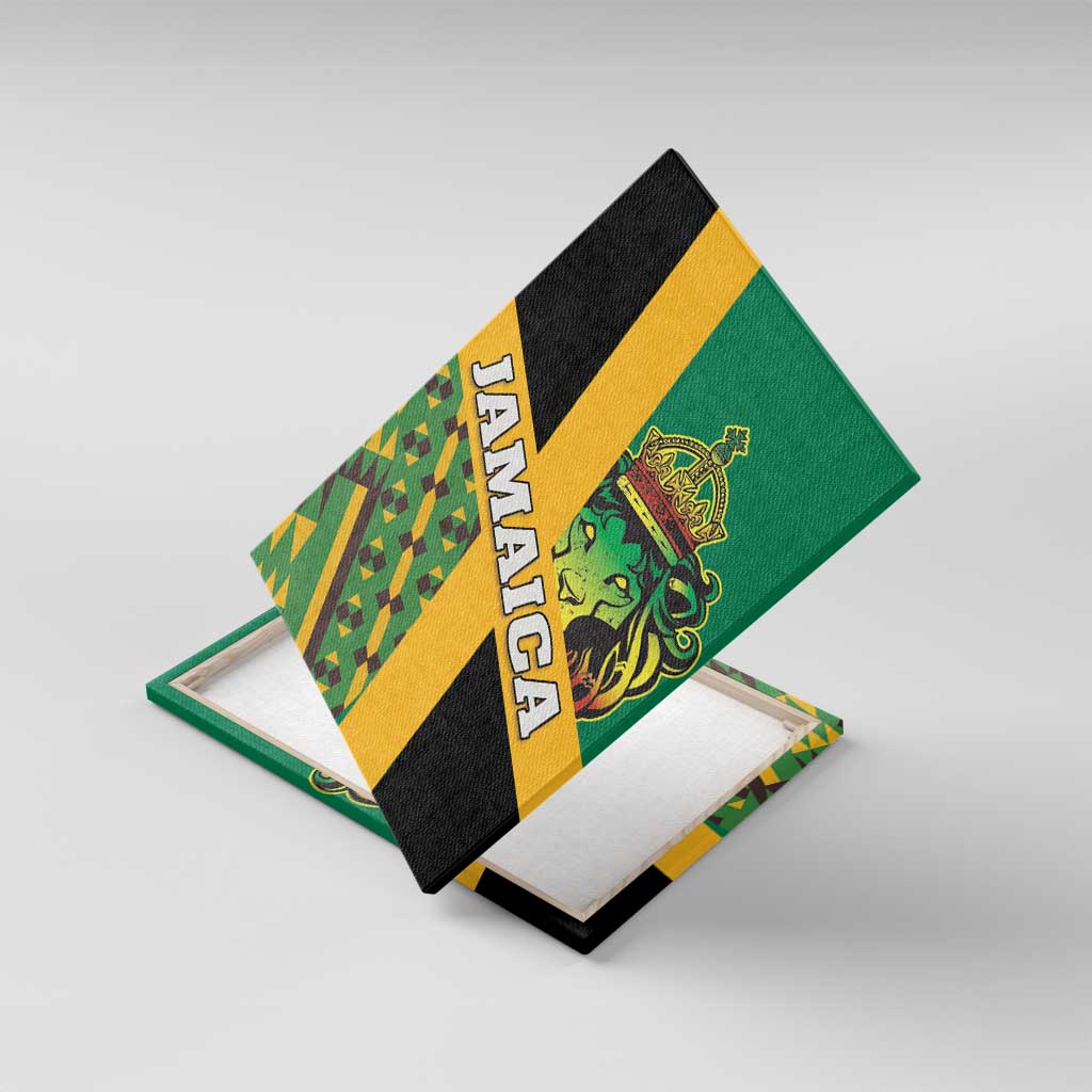 Jamaica Lion Rastafarian Canvas Wall Art With Kente Pattern - Wonder Print Shop