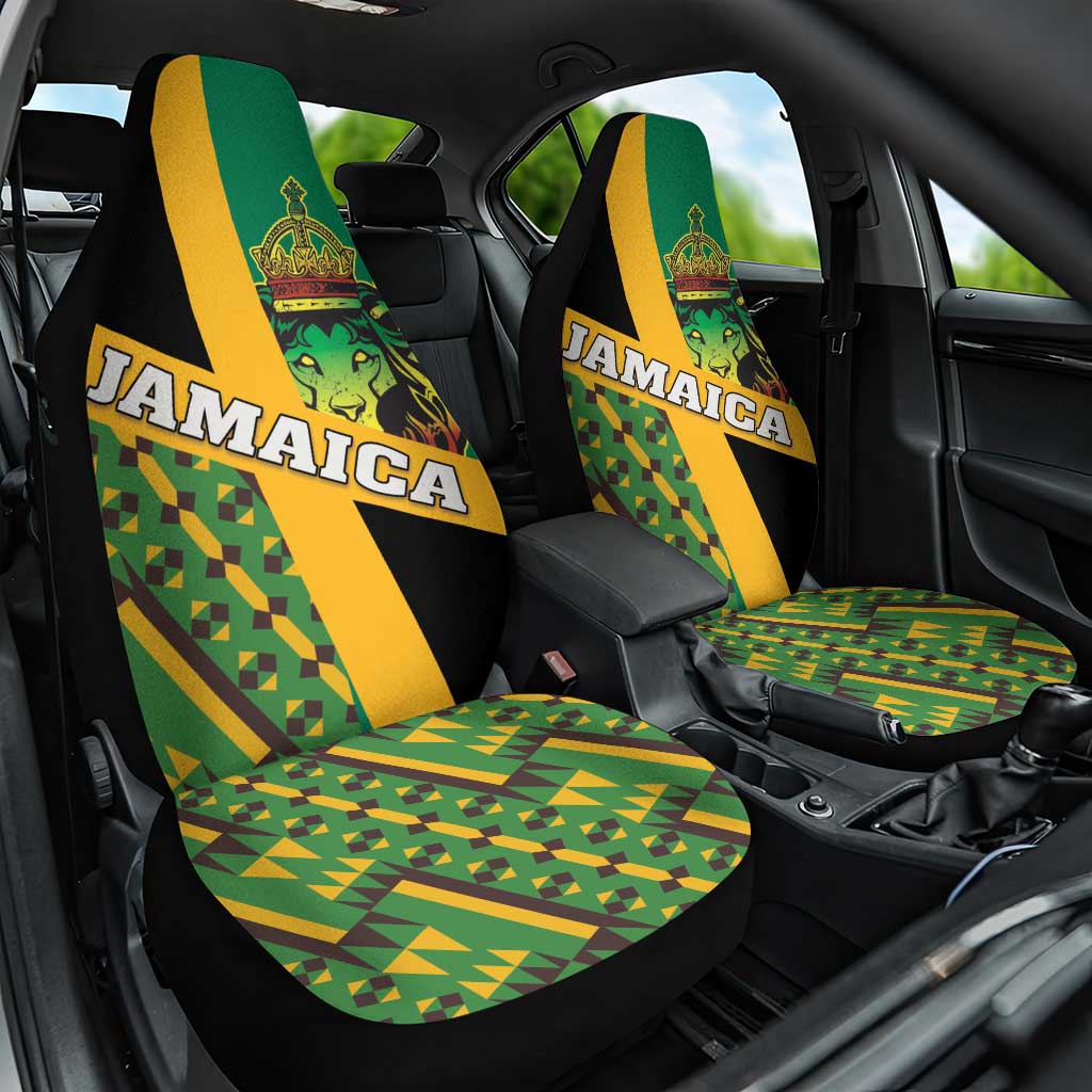 Jamaica Lion Rastafarian Car Seat Cover With Kente Pattern - Wonder Print Shop