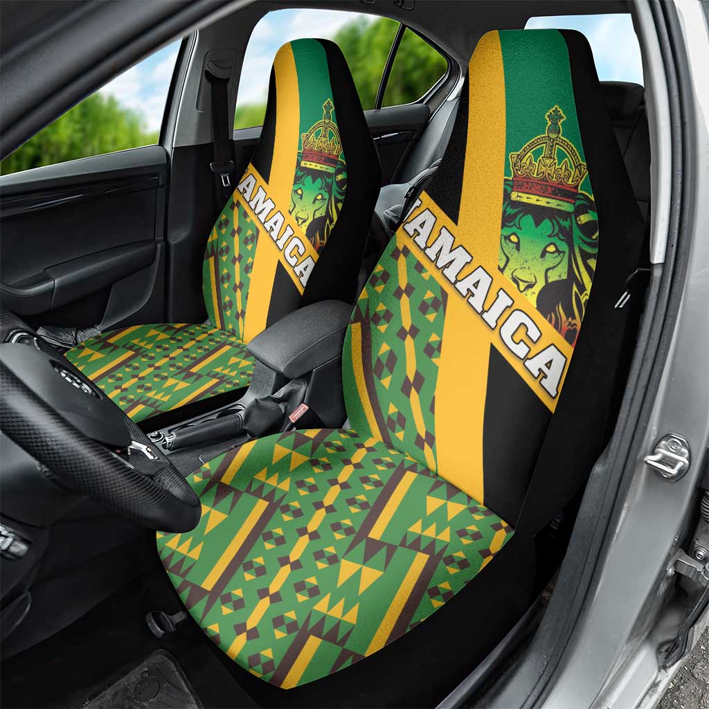 Jamaica Lion Rastafarian Car Seat Cover With Kente Pattern - Wonder Print Shop