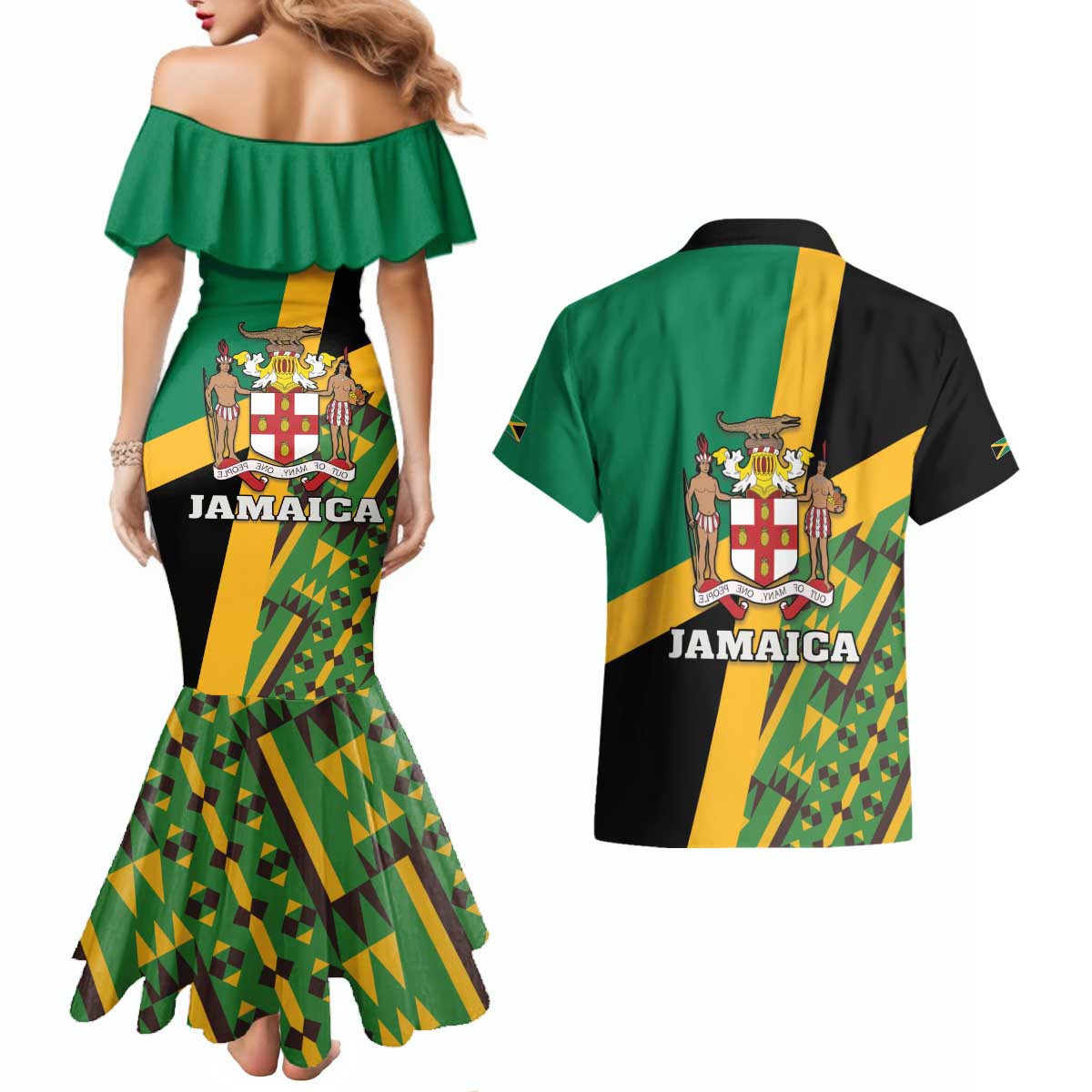 Jamaica Lion Rastafarian Couples Matching Mermaid Dress and Hawaiian Shirt With Kente Pattern - Wonder Print Shop