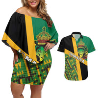 Jamaica Lion Rastafarian Couples Matching Off Shoulder Short Dress and Hawaiian Shirt With Kente Pattern - Wonder Print Shop