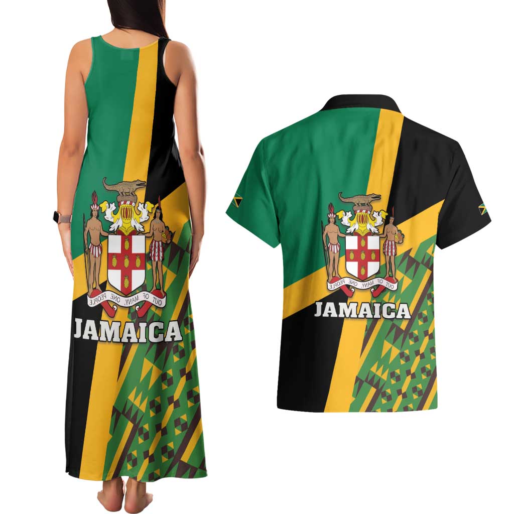 Jamaica Lion Rastafarian Couples Matching Tank Maxi Dress and Hawaiian Shirt With Kente Pattern - Wonder Print Shop