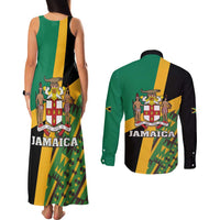 Jamaica Lion Rastafarian Couples Matching Tank Maxi Dress and Long Sleeve Button Shirt With Kente Pattern - Wonder Print Shop