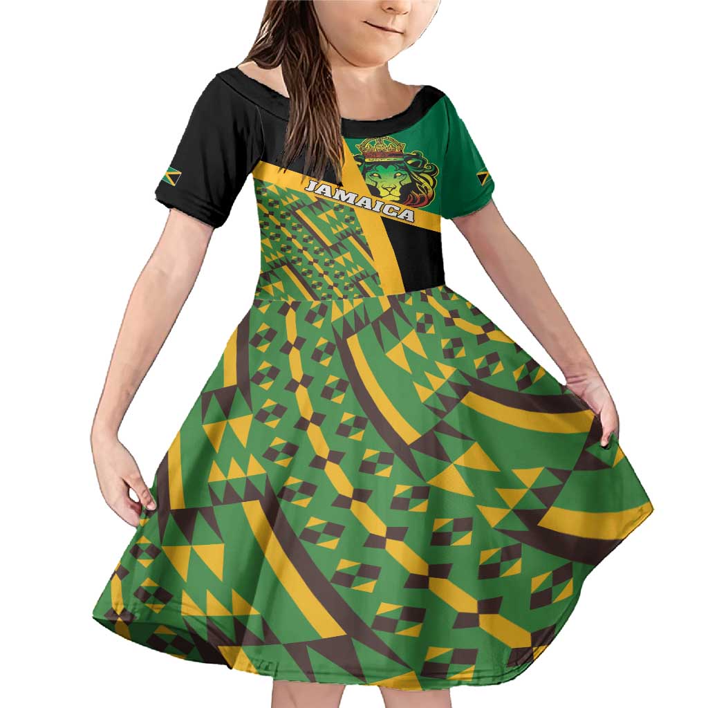 Jamaica Lion Rastafarian Family Matching Mermaid Dress and Hawaiian Shirt With Kente Pattern - Wonder Print Shop