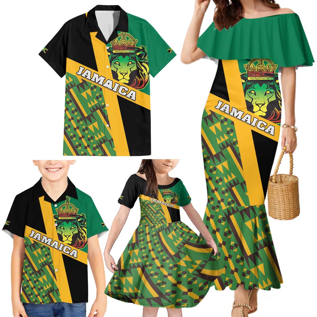 Jamaica Lion Rastafarian Family Matching Mermaid Dress and Hawaiian Shirt With Kente Pattern - Wonder Print Shop
