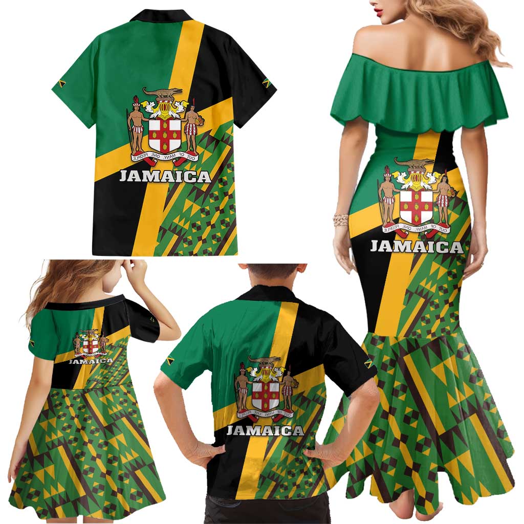 Jamaica Lion Rastafarian Family Matching Mermaid Dress and Hawaiian Shirt With Kente Pattern - Wonder Print Shop