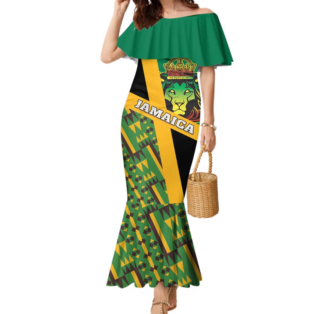Jamaica Lion Rastafarian Family Matching Mermaid Dress and Hawaiian Shirt With Kente Pattern - Wonder Print Shop