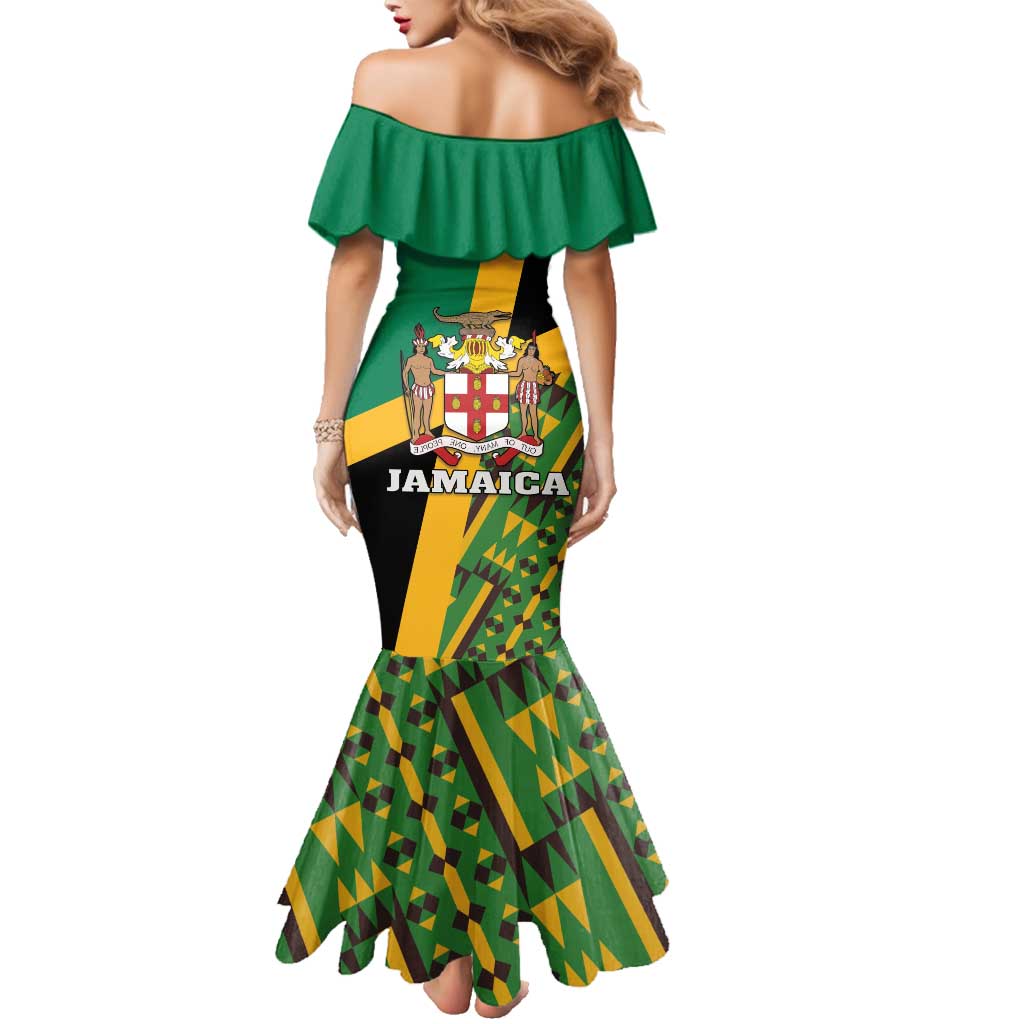 Jamaica Lion Rastafarian Family Matching Mermaid Dress and Hawaiian Shirt With Kente Pattern - Wonder Print Shop