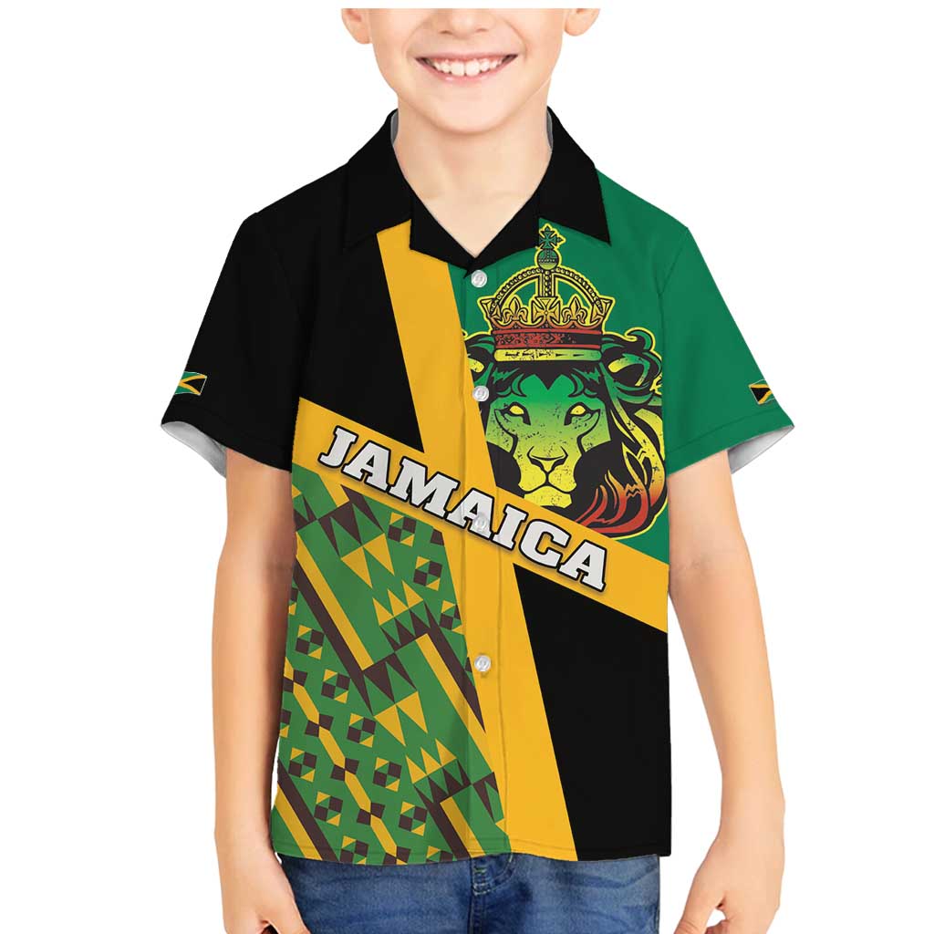 Jamaica Lion Rastafarian Family Matching Mermaid Dress and Hawaiian Shirt With Kente Pattern - Wonder Print Shop