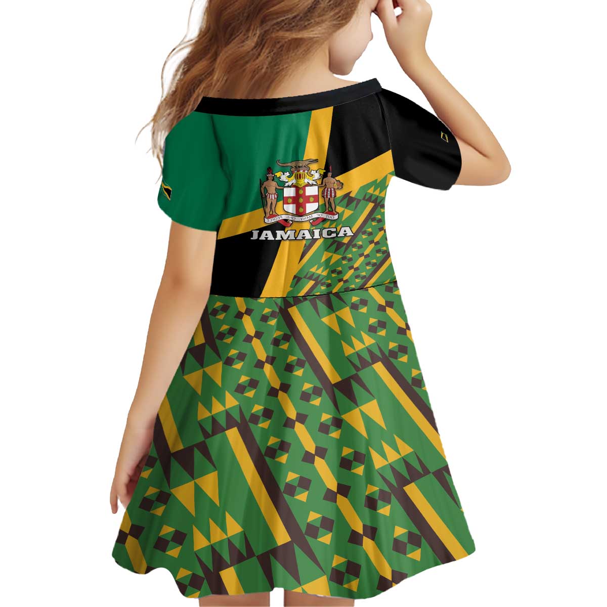 Jamaica Lion Rastafarian Family Matching Off The Shoulder Long Sleeve Dress and Hawaiian Shirt With Kente Pattern - Wonder Print Shop