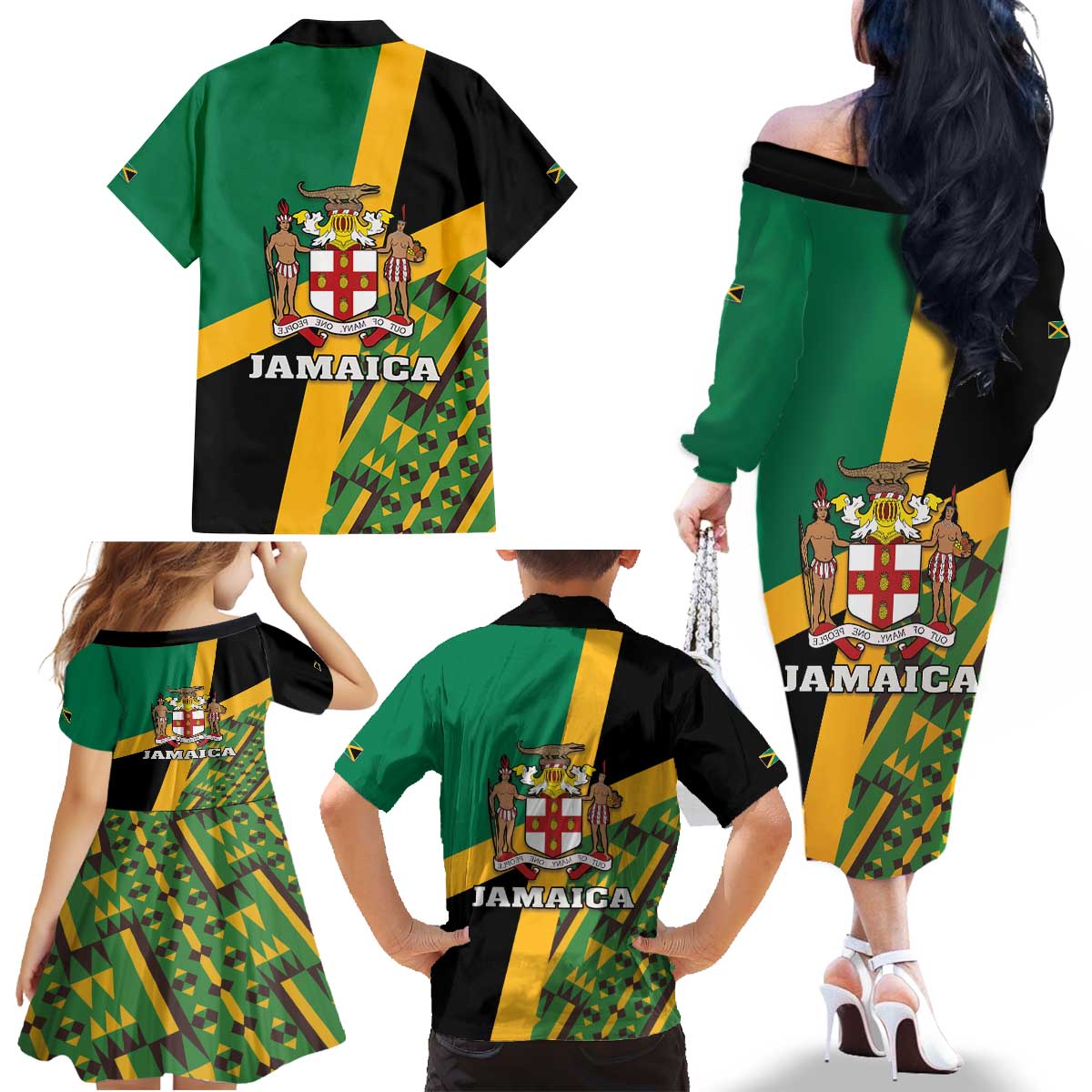Jamaica Lion Rastafarian Family Matching Off The Shoulder Long Sleeve Dress and Hawaiian Shirt With Kente Pattern - Wonder Print Shop