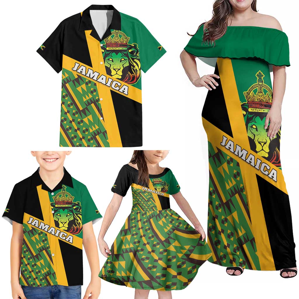 Jamaica Lion Rastafarian Family Matching Off Shoulder Maxi Dress and Hawaiian Shirt With Kente Pattern - Wonder Print Shop