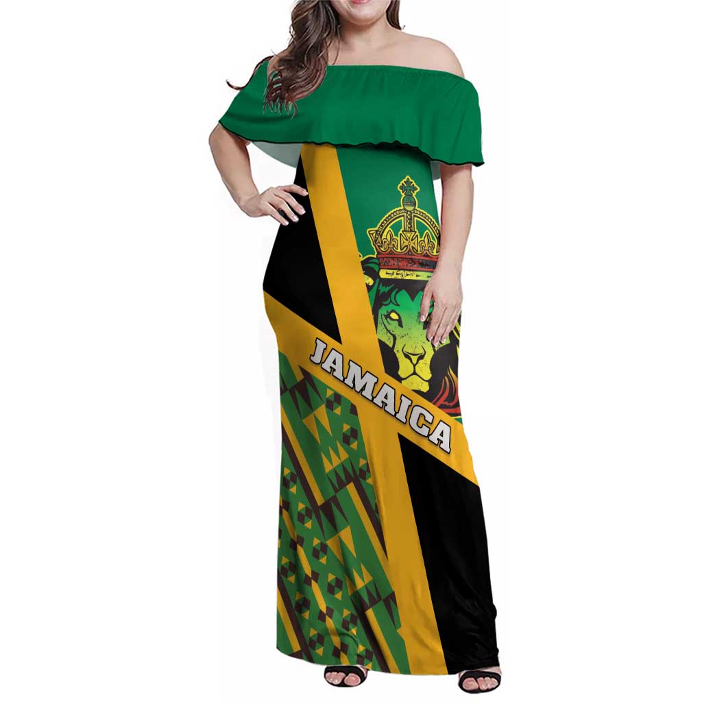 Jamaica Lion Rastafarian Family Matching Off Shoulder Maxi Dress and Hawaiian Shirt With Kente Pattern - Wonder Print Shop