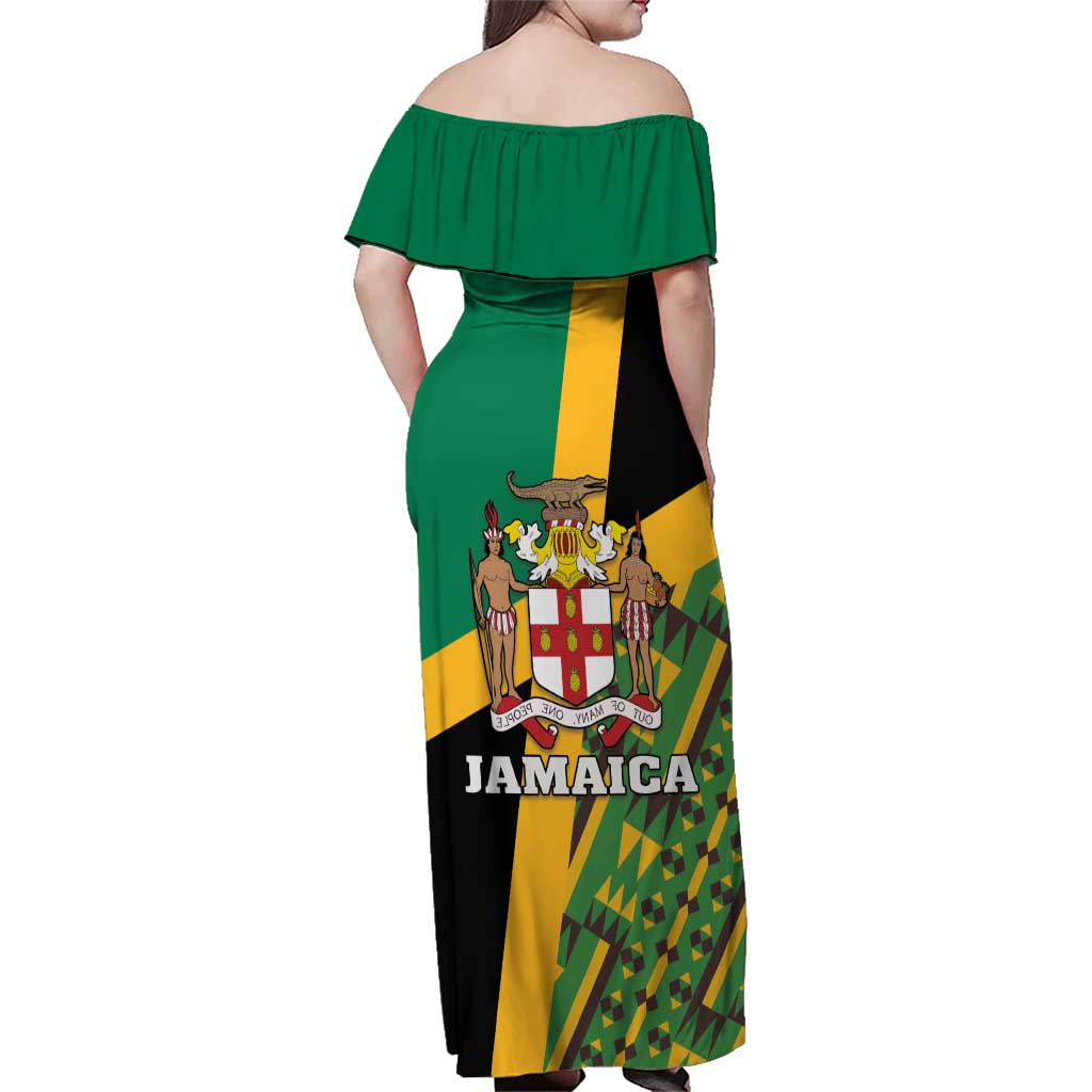 Jamaica Lion Rastafarian Family Matching Off Shoulder Maxi Dress and Hawaiian Shirt With Kente Pattern - Wonder Print Shop
