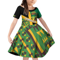 Jamaica Lion Rastafarian Family Matching Off Shoulder Short Dress and Hawaiian Shirt With Kente Pattern - Wonder Print Shop