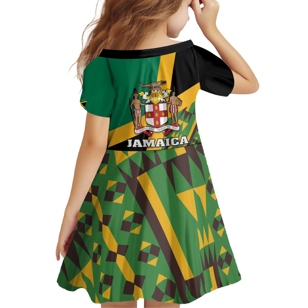 Jamaica Lion Rastafarian Family Matching Off Shoulder Short Dress and Hawaiian Shirt With Kente Pattern - Wonder Print Shop