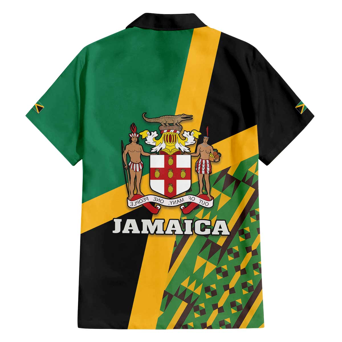 Jamaica Lion Rastafarian Family Matching Off Shoulder Short Dress and Hawaiian Shirt With Kente Pattern - Wonder Print Shop