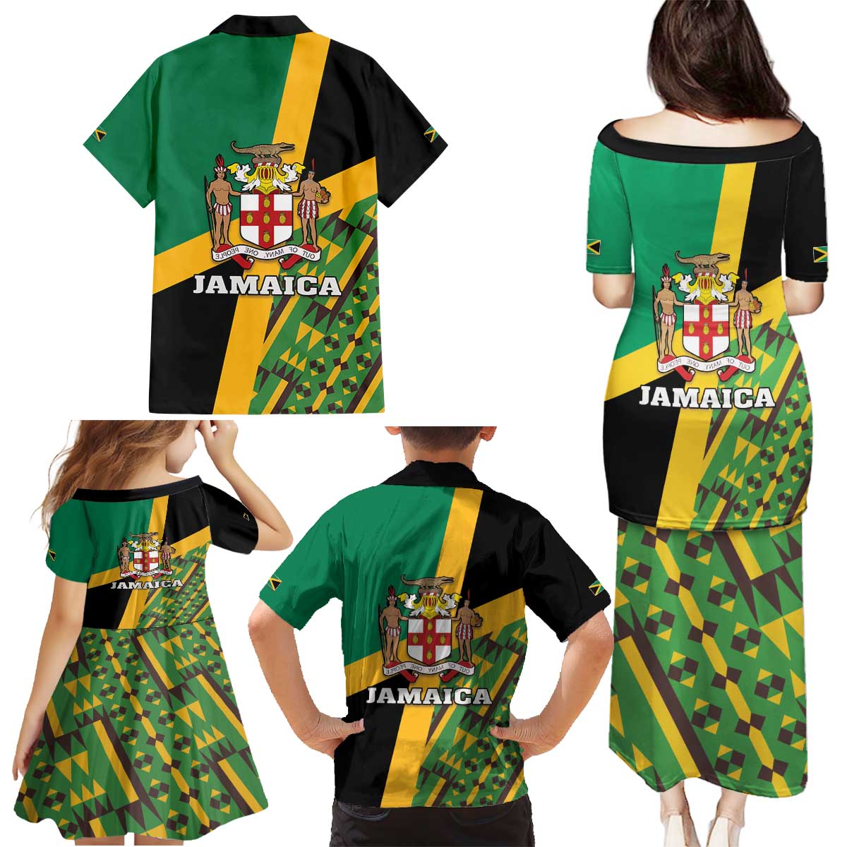 Jamaica Lion Rastafarian Family Matching Puletasi and Hawaiian Shirt With Kente Pattern - Wonder Print Shop