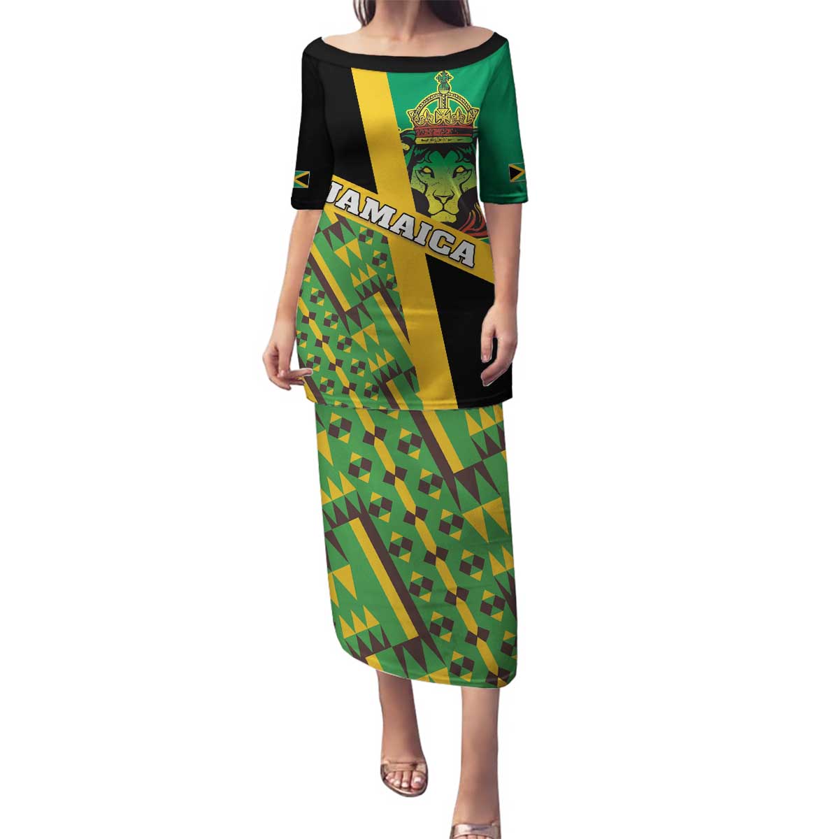 Jamaica Lion Rastafarian Family Matching Puletasi and Hawaiian Shirt With Kente Pattern - Wonder Print Shop